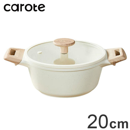 カローテ CAROTE 両手鍋 20cm ガラス蓋セット キャセロール IH対応 PFOAフリー IH ガス火対応 ガラス蓋付 ふっ素加工 コーティング お手入れ簡単 アイボリー NM-5011 COSY-ICE かわいい