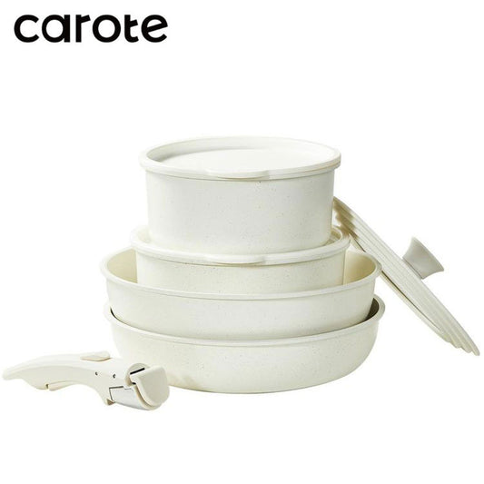 カローテ CAROTE 取っ手が取れる ハンドル着脱式 フライパン 8点セット 26cm 深型フライパン 26cm ポット 18cm 20cm 兼用ガラス蓋 シール蓋 IH対応 PFOAフリー IH ふっ素加工 コーティング ICE cream