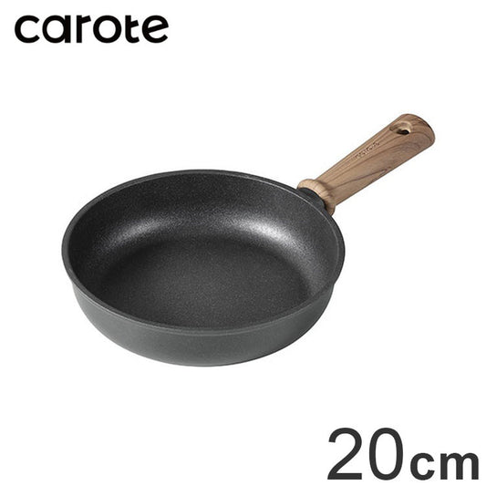 カローテ CAROTE フライパン 深型 20cm IH対応 PFOAフリー ディープパン IH ガス火対応 木目調 木目 チタンコーティング チタン 注ぎ口付きお手入れ簡単 ブラック NM-5101