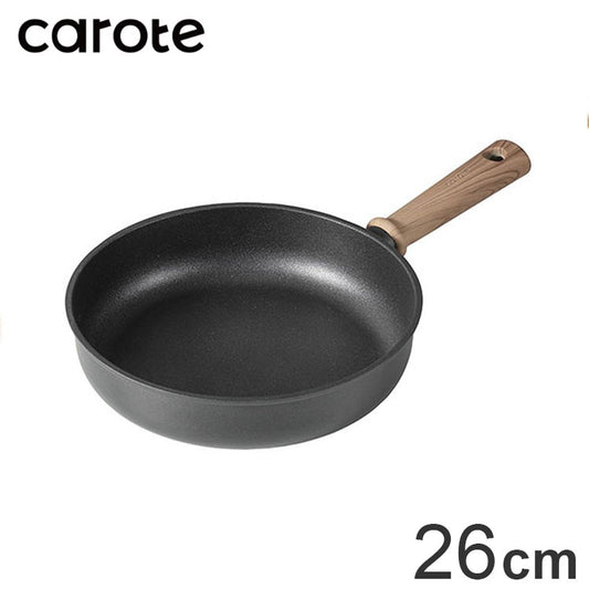 カローテ CAROTE フライパン 深型 26cm IH対応 PFOAフリー ディープパン IH ガス火対応 木目調 木目 チタンコーティング チタン 注ぎ口付きお手入れ簡単 ブラック NM-5101