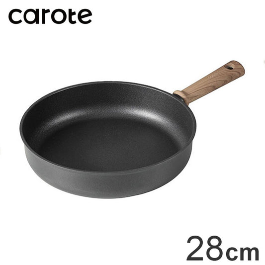 カローテ CAROTE フライパン 深型 28cm IH対応 PFOAフリー ディープパン IH ガス火対応 木目調 木目 チタンコーティング チタン 注ぎ口付きお手入れ簡単 ブラック NM-5101