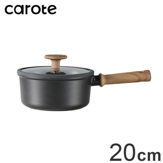 カローテ CAROTE 片手鍋 ソースパン 20cm IH対応 PFOAフリー IH ガス火対応 木目調 木目 チタンコーティング チタン ガラス蓋付 ブラック NM-5108