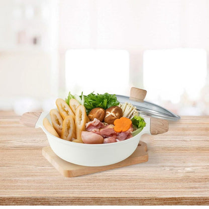 CAROTE カローテ 卓上鍋 両手鍋 22cm IH対応 1~2人用 小さめ 木柄 ガス火対応 ガラス蓋付 アイボリー NM-5151 COSY-ICE かわいい おしゃれ かわいい おしゃれ