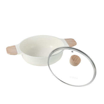 CAROTE カローテ 卓上鍋 両手鍋 22cm IH対応 1~2人用 小さめ 木柄 ガス火対応 ガラス蓋付 アイボリー NM-5151 COSY-ICE かわいい おしゃれ かわいい おしゃれ