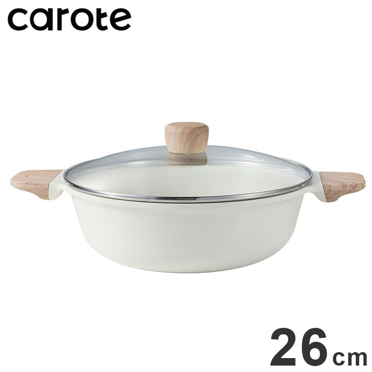 CAROTE カローテ 卓上鍋 両手鍋 26cm IH対応 3~4人 木柄 ガス火対応 ガラス蓋付 アイボリー NM-5152 COSY-ICE かわいい おしゃれ