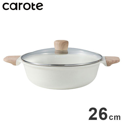 CAROTE カローテ 卓上鍋 両手鍋 26cm IH対応 3~4人 木柄 ガス火対応 ガラス蓋付 アイボリー NM-5152 COSY-ICE かわいい おしゃれ