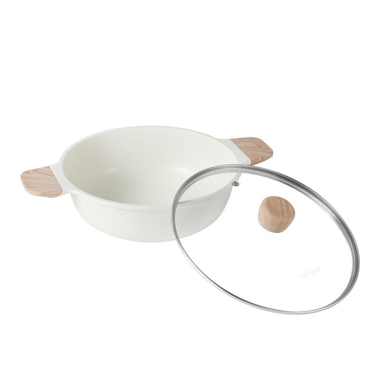 CAROTE カローテ 卓上鍋 両手鍋 26cm IH対応 3~4人 木柄 ガス火対応 ガラス蓋付 アイボリー NM-5152 COSY-ICE かわいい おしゃれ