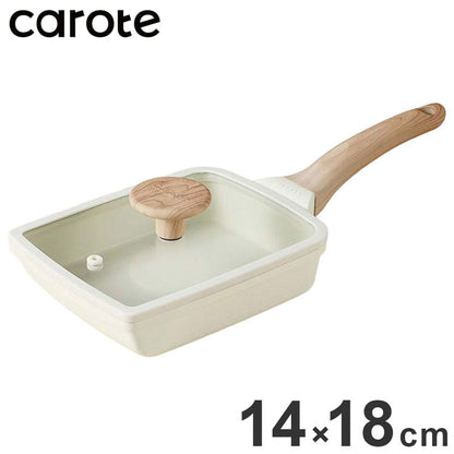 CAROTE カローテ 卵焼き器 ふっ素不使用 ガラス蓋 2点セット 14×18cm エッグパン IH対応 ガス火対応 アイボリー NM-5251 COSY-ICE かわいい おしゃれ