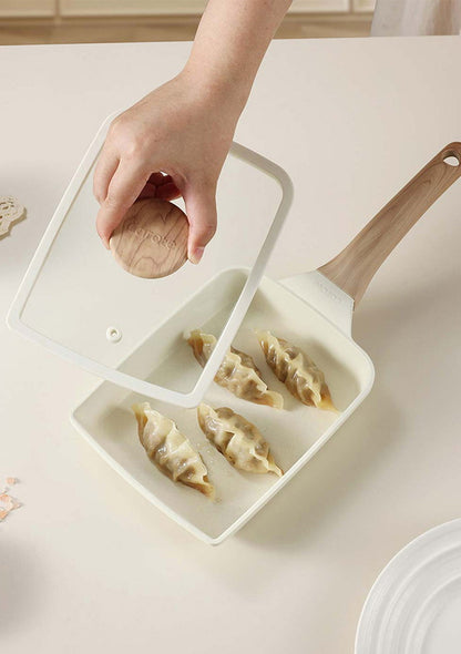 CAROTE カローテ 卵焼き器 ふっ素不使用 ガラス蓋 2点セット 14×18cm エッグパン IH対応 ガス火対応 アイボリー NM-5251 COSY-ICE かわいい おしゃれ