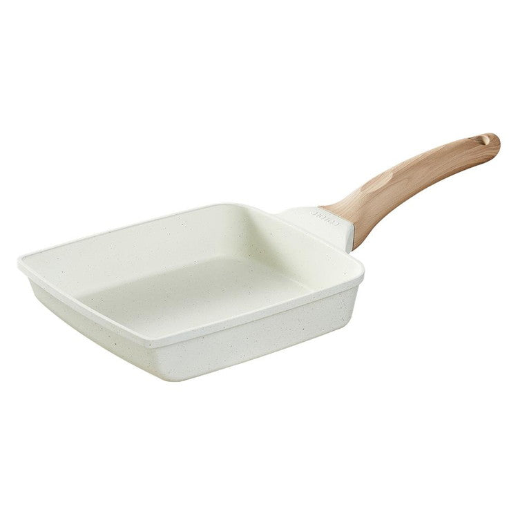 CAROTE カローテ 卵焼き器 ふっ素不使用 ガラス蓋 2点セット 14×18cm エッグパン IH対応 ガス火対応 アイボリー NM-5251 COSY-ICE かわいい おしゃれ