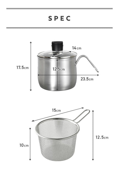 日本製 燕三条 ストレーナー付き ステンレスマルチポット 14cm 深型 ガラス蓋 ガス火 IH対応 2.1L 逸品物創 ステンレス製 鍋 ざる ザル コンパクト スリム 片手鍋 揚げ鍋 天ぷら鍋 A-77890