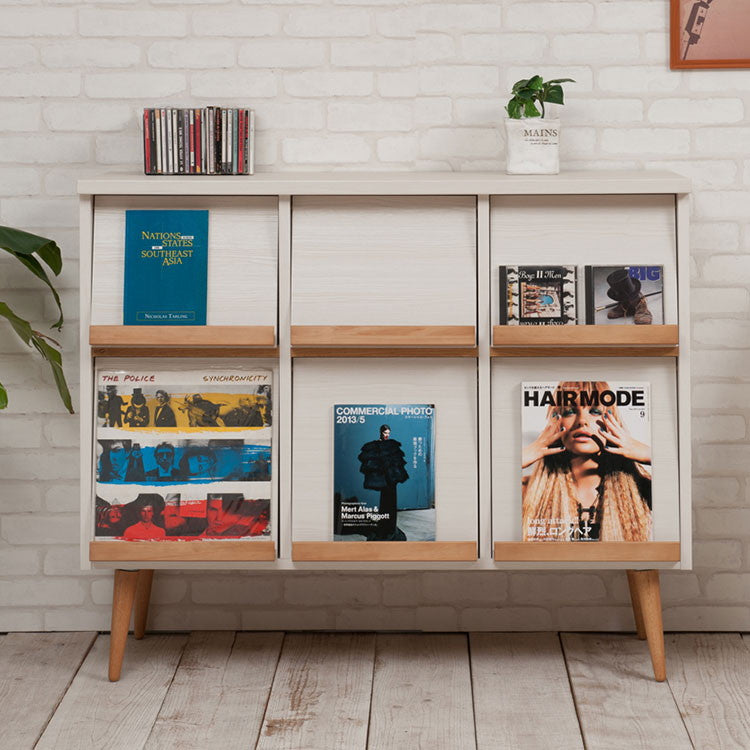 脚付マガジンラック 幅110 ホワイト 完成品 北欧 本収納 ブックラック マガジンラック 棚 シンプル リビングボード キャビネット キャビネット ラック 日本製 レコード 雑誌(代引不可)