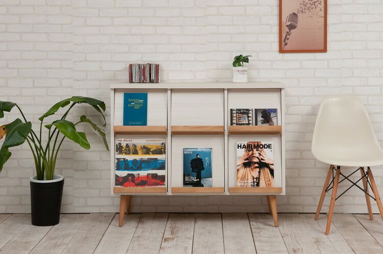 脚付マガジンラック 幅110 ホワイト 完成品 北欧 本収納 ブックラック マガジンラック 棚 シンプル リビングボード キャビネット キャビネット ラック 日本製 レコード 雑誌(代引不可)