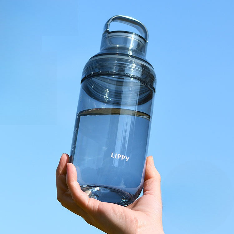 LIPPY 洗いやすい ウォーターボトル 700ml 日本製 メモリ付き 軽量 トライタン 透明 広口 水筒 ボトル 常温ボトル パッキン付き ハンドル付き クリア ブルー グレー BC-700 OSK オーエスケー