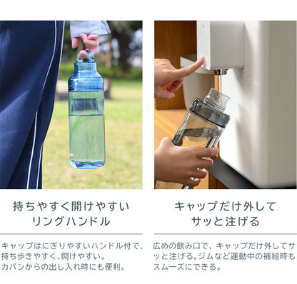 LIPPY 洗いやすい ウォーターボトル 700ml 日本製 メモリ付き 軽量 トライタン 透明 広口 水筒 ボトル 常温ボトル パッキン付き ハンドル付き クリア ブルー グレー BC-700 OSK オーエスケー