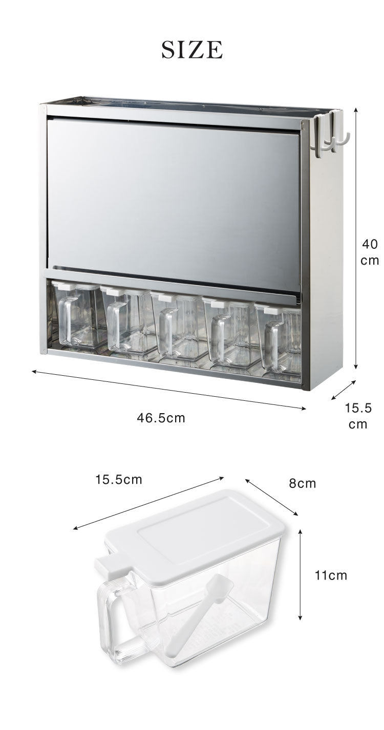 日本製 燕三条 スパイスラック 5杯 ステンレス 調味料ポット付き フラップ扉 調味料ラック キッチン収納 調味料 カウンター上収納 調味料入れ キッチン コンパクト シンプル おしゃれ 棚 卓上 台所(代引不可)