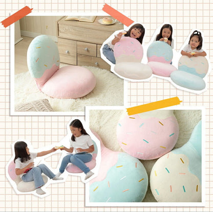 アイスクリーム座椅子 ローチェア かわいい コンパクト 丸み 座椅子 背もたれ リクライニング 大人 子ども キッズ リラックス リビング 一人用 一人掛け 背もたれ ベロア生地 日本製(代引不可)