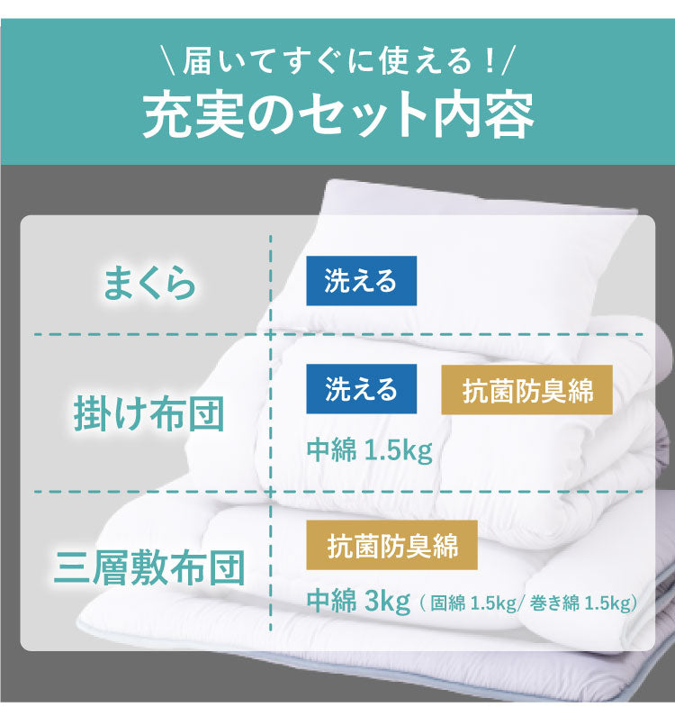 布団セット 3点セット シングル 日本製 国産 高品質 防ダニ 抗菌 防臭 マイティトップわた仕様 日本製布団3点セット マイティトップ 布団 セット 布団カバー ふとんセット 掛け布団 敷布団 枕 新生活 1人暮らし