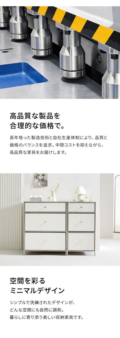 ステンレス モジュールキャビネット 40cm 3段 完成品 オールステンレス ミッドセンチュリー モジュール家具 モジュール棚 収納ラック 壁面 収納 キャビネット 韓国インテリア アルス