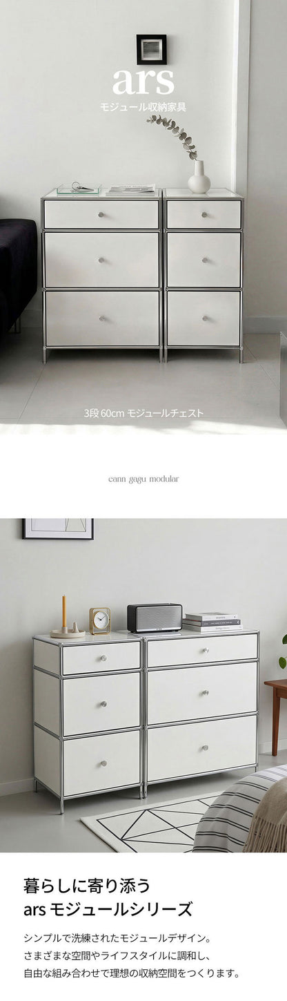 ステンレス モジュールキャビネット 60cm 3段 完成品 オールステンレス ミッドセンチュリー モジュール家具 モジュール棚 収納ラック 壁面 収納 キャビネット 韓国インテリア アルス