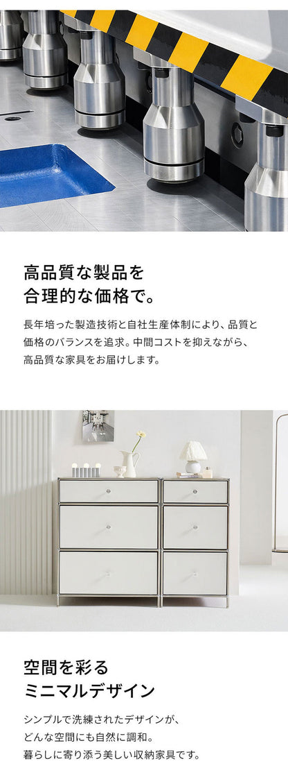 ステンレス モジュールキャビネット 60cm 3段 完成品 オールステンレス ミッドセンチュリー モジュール家具 モジュール棚 収納ラック 壁面 収納 キャビネット 韓国インテリア アルス