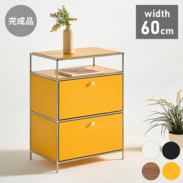 ステンレスモジュールキャビネット 60cm 2段 完成品 オールステンレス ミッドセンチュリー モジュール家具 モジュール棚 収納ラック 壁面 収納 キャビネット 韓国インテリア セレンティ