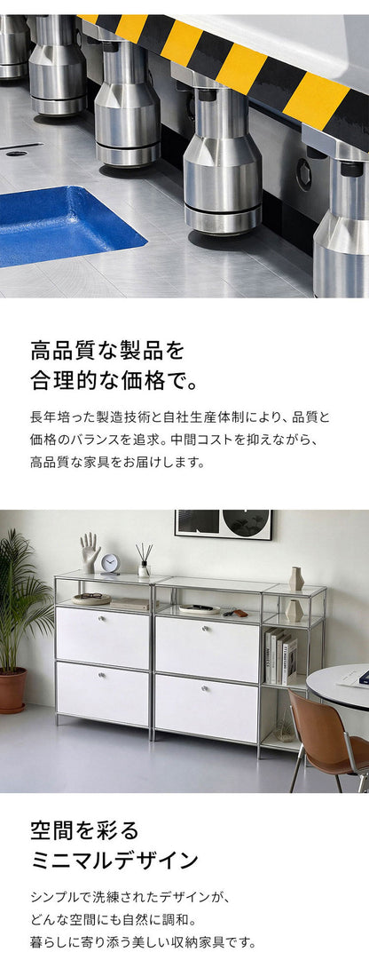 ステンレスモジュールキャビネット 60cm 2段 完成品 オールステンレス ミッドセンチュリー モジュール家具 モジュール棚 収納ラック 壁面 収納 キャビネット 韓国インテリア セレンティ