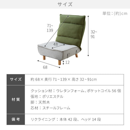 連結OK へたりにくい ポケットコイル 座椅子 脚付き お掃除ロボ対応 42×14段階調整 ヘッドギア付き ハイバック 極厚 1人掛け 2人掛け 3人掛け 折りたたみ コンパクト リクライニング ソファ ロー