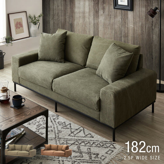 ソファ ソファー キャンバス 帆布 幅182 完成品 開梱設置無料 3人掛け 2人掛け フェザー ポケットコイル 脚付き 北欧 西海岸 カーキ グリーン キャメル インダストリアル(代引不可)