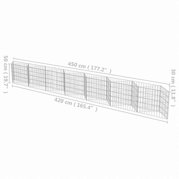 vidaXL ガビオンウォール 亜鉛メッキ鋼製 450x30x50cmハードウェア フェンス&バリア フェンスパネル(代引不可)